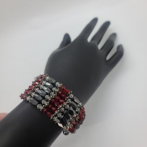 Hematite wrap bracelet, necklace, or choker. Black,clear,red, and silver…